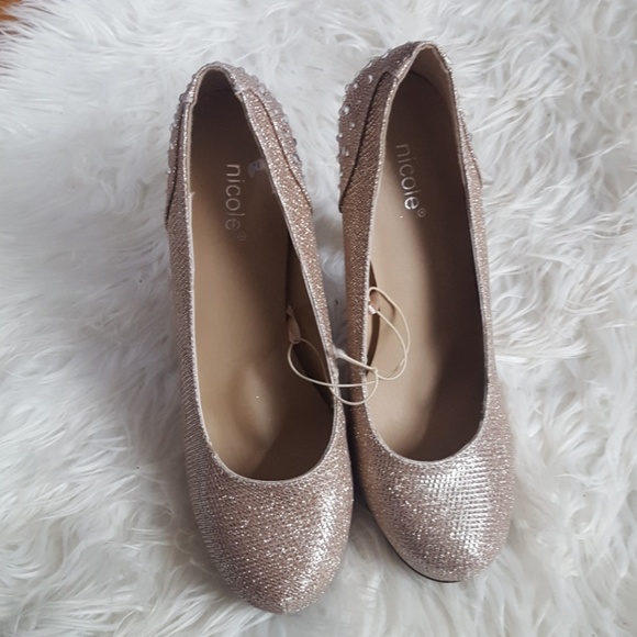 Champagne gold heels sparkly shiny 7.5 - Picture 4 of 5